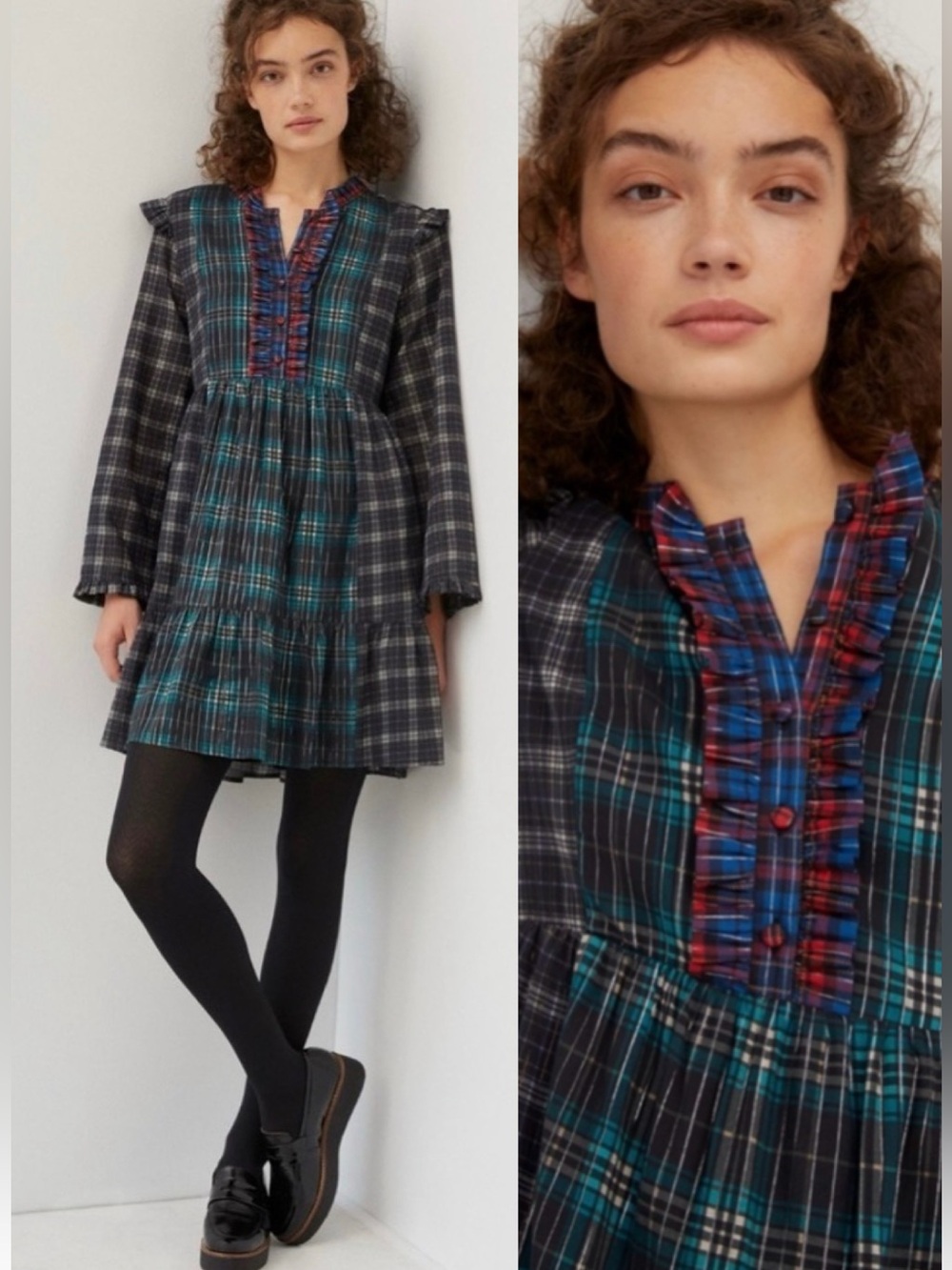 NWT Anthropologie Dhruv Kapoor Ariana Plaid Ruffled Mini Dress Women XL Metallic